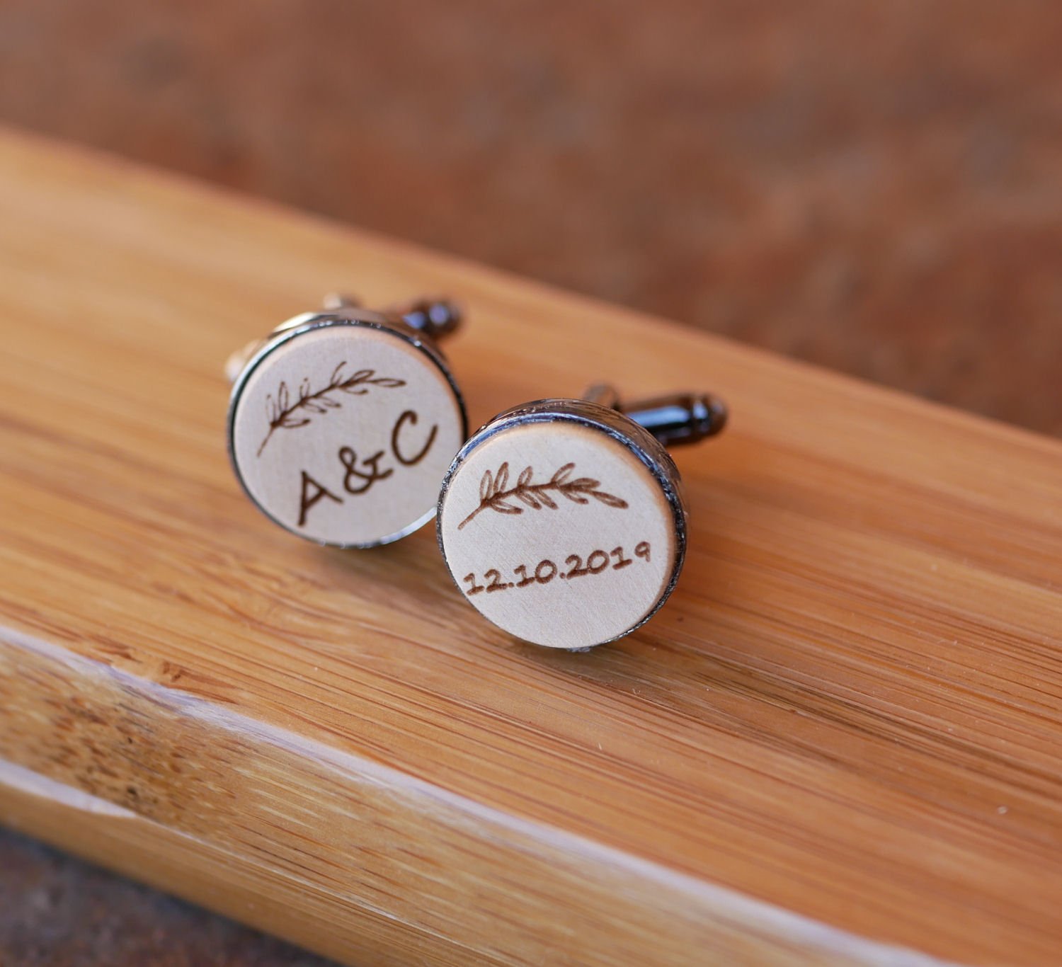Gemelli in legno in acciaio scuro 16 mm personalizzabili