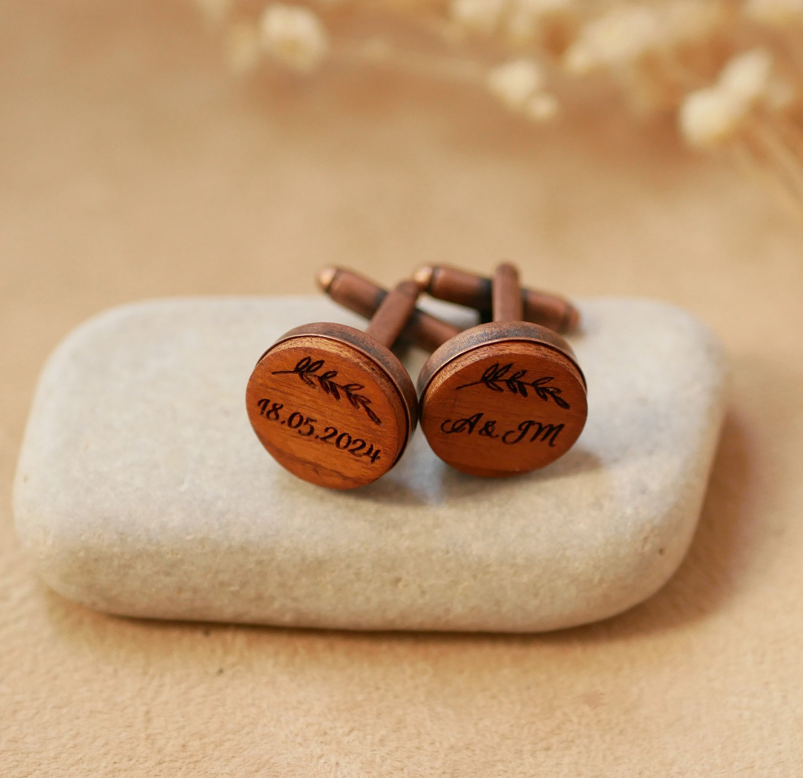 Gemelli in legno in rame antico 16 mm, personalizzabili