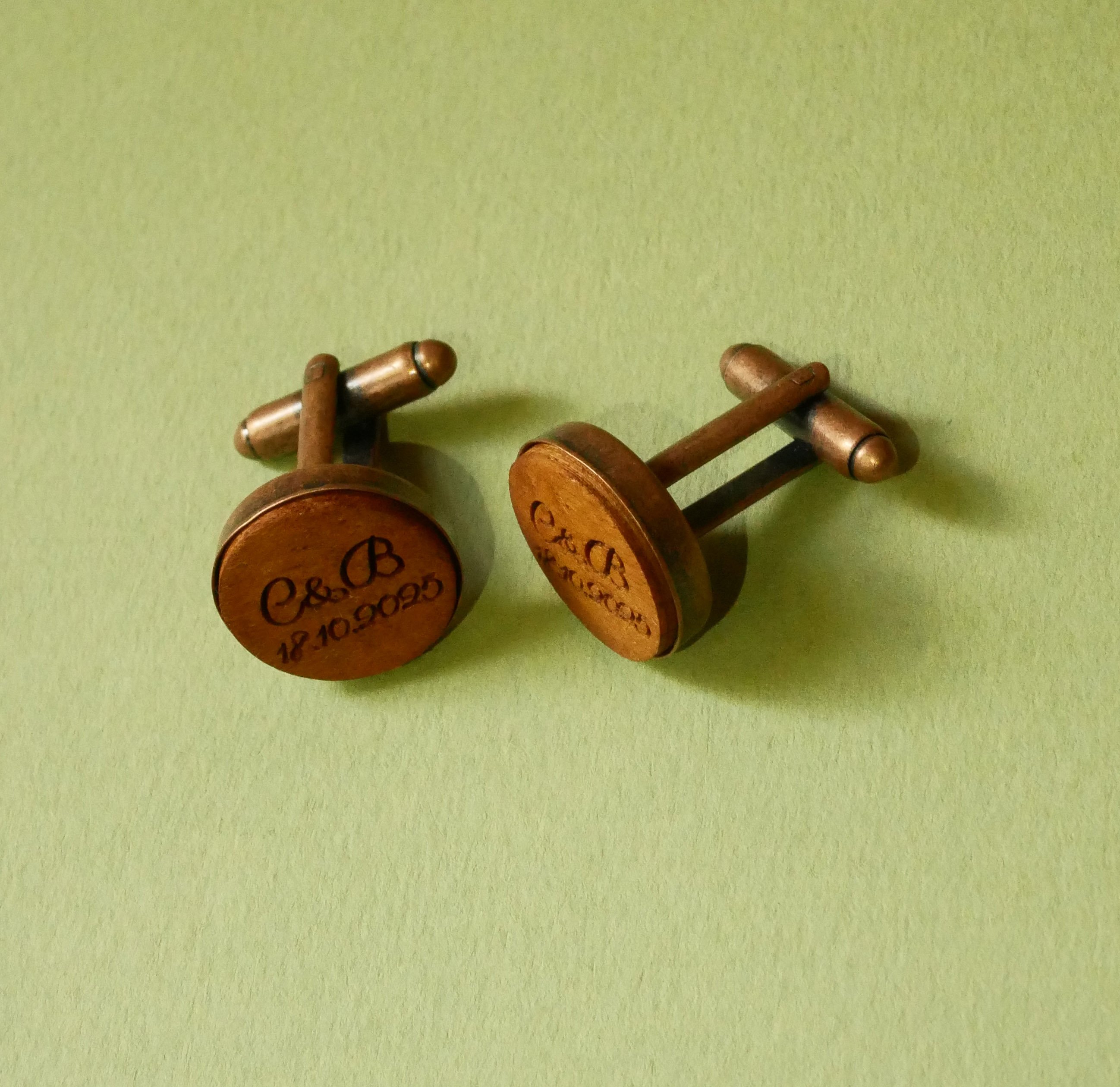 Gemelli in legno in rame antico 16 mm, personalizzabili