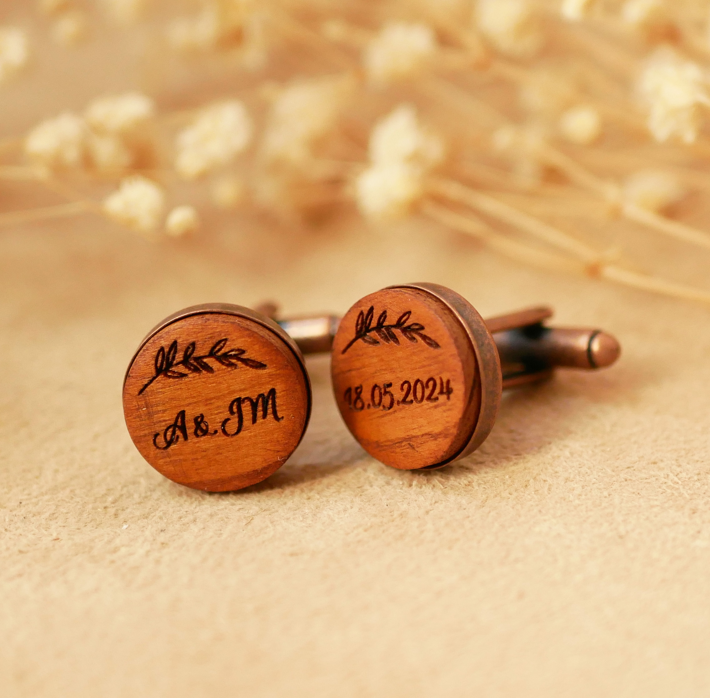 Gemelli in legno in rame antico 16 mm, personalizzabili