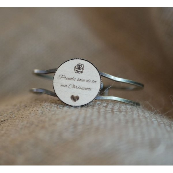 Bracciale in ottone e legno con cabochon personalizzabile 