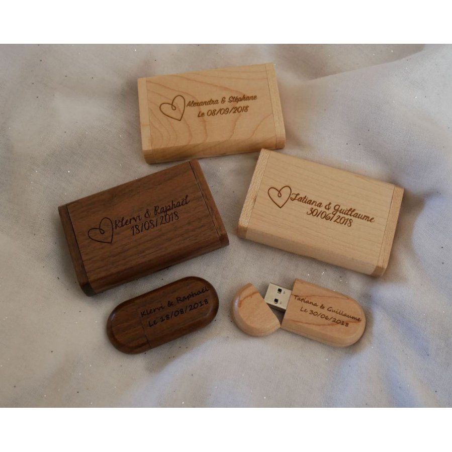 Chiavetta USB da 64 GB in legno di noce e scatola, personalizzabile