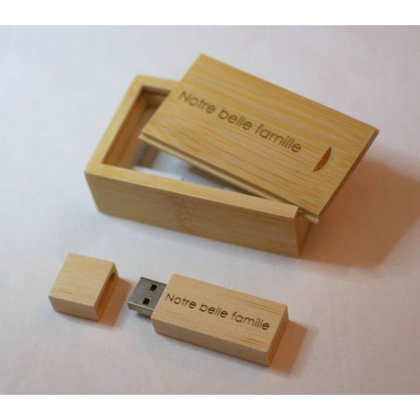 Cl&eacute; Usb 16 Go dans coffret bois bambou &agrave; personnaliser par gravure pour un mariage