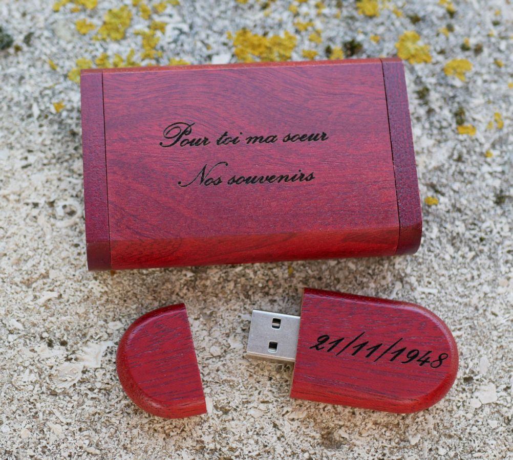 Chiavetta USB 32 GB 3.0 in legno rosso con scatola per incisioni