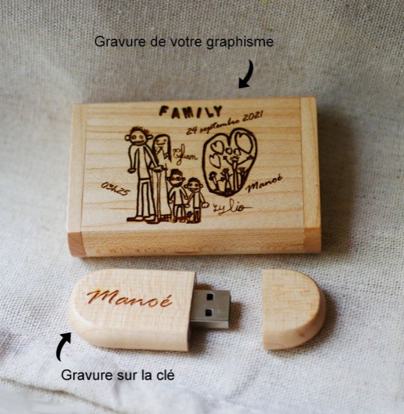 Chiavetta USB 3.0 da 32 GB con custodia personalizzata in legno d'acero chiaro