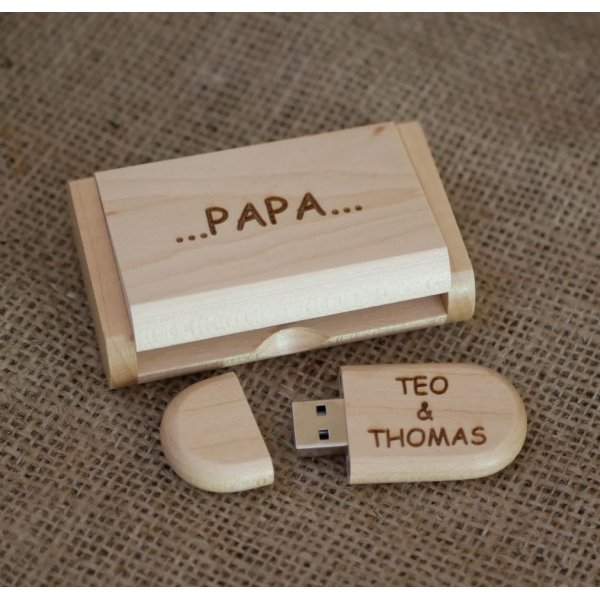 Coffret cl&eacute; Usb 3.0 16 Go &agrave; personnaliser bois clair grav&eacute;