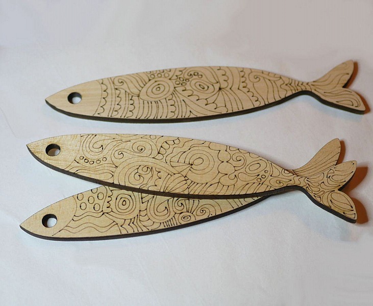 Decorazione murale Sardine in legno inciso da dipingere 