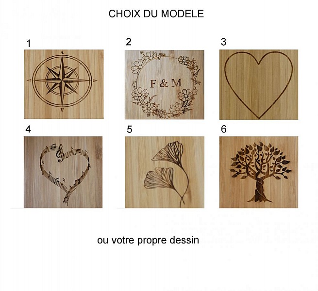 Modèles de gravure pour livre d'or en bois personnalisé.