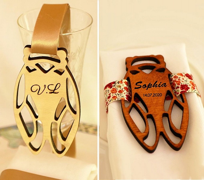 5 segnaposto in legno Cicada da personalizzare con il vostro nome