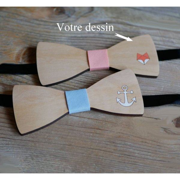 Papillon in legno, design personalizzabile, inciso e dipinto, realizzato in Francia