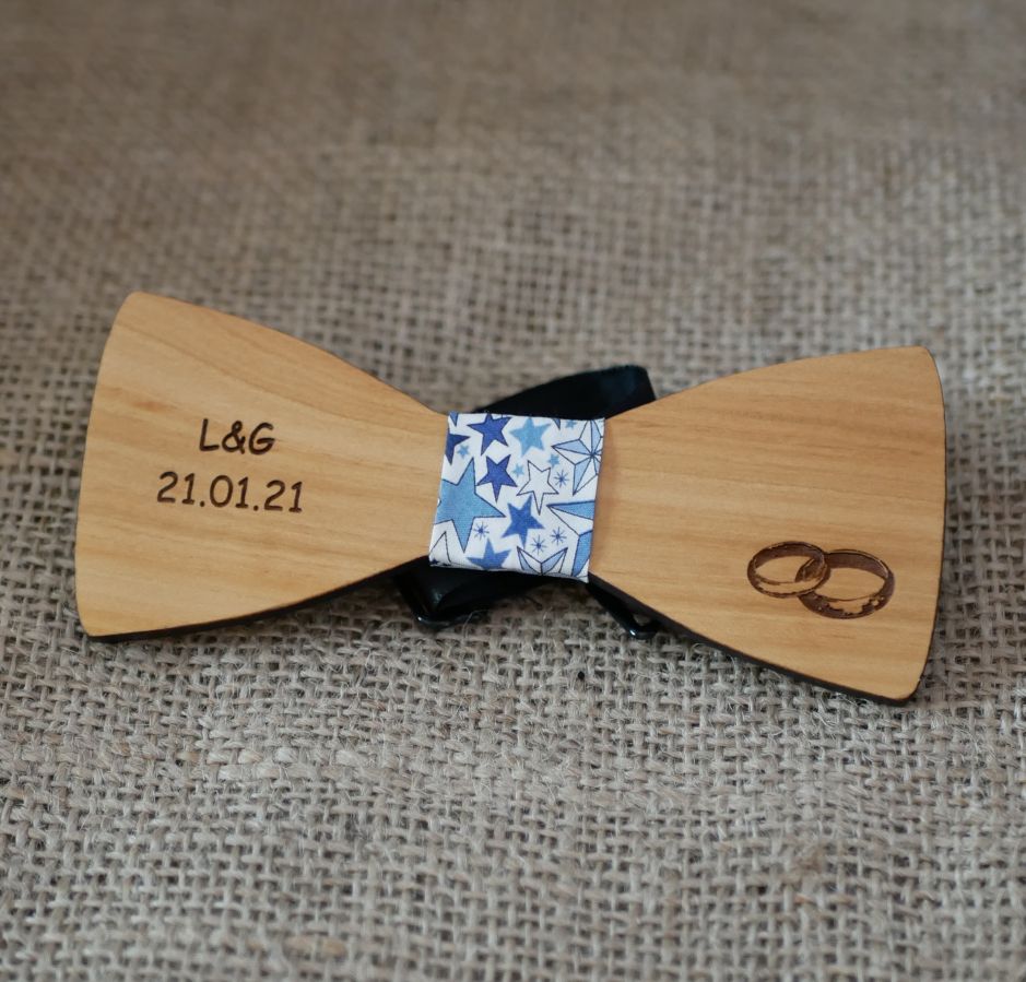 Papillon in legno per matrimonio con incisione delle fedi nuziali made in France