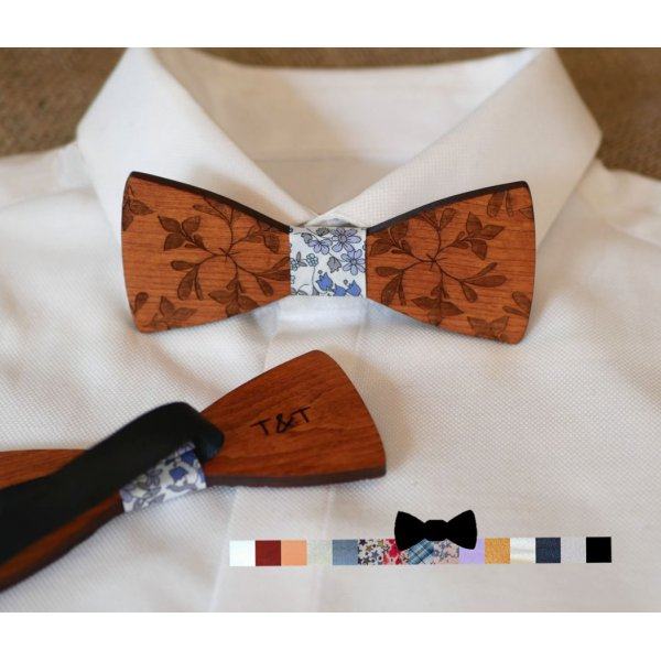 Papillon in legno inciso con grandi fiori da personalizzare