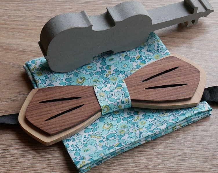 Noeud papillon en bois Palissandre et Merisier naturels &agrave; personnaliser