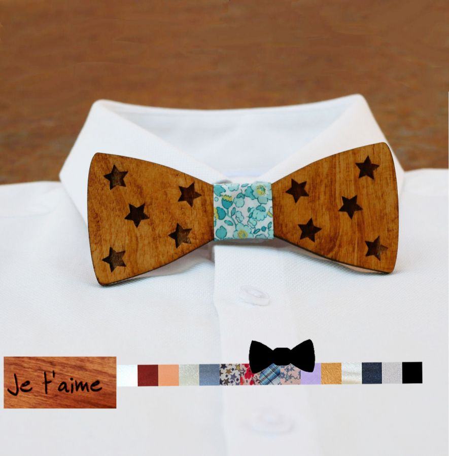 Papillon in legno con stelle da personalizzare realizzato in Francia