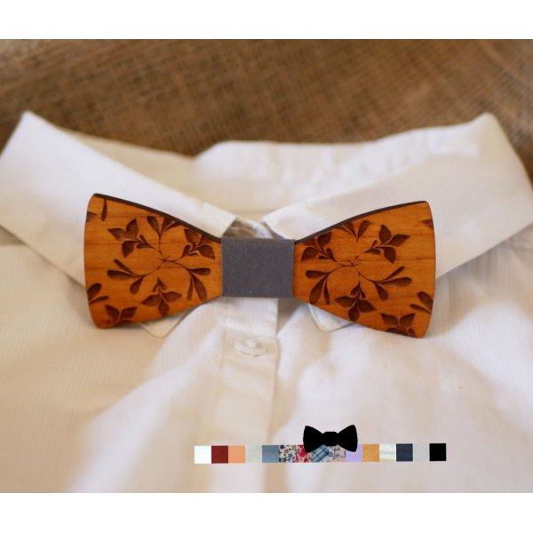 Papillon in legno per bambini, inciso con fiori, da personalizzare, abbinato al modello da uomo