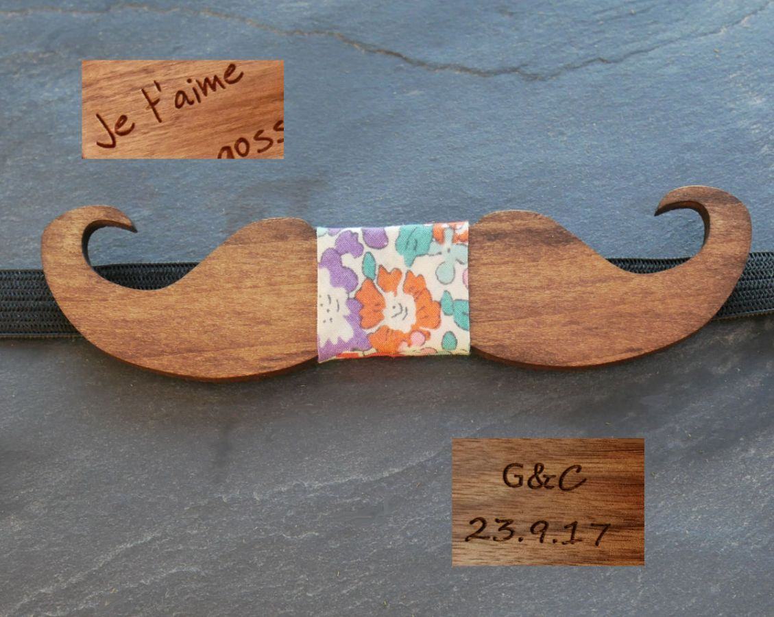 Papillon Moustache in legno colorato da personalizzare made in France