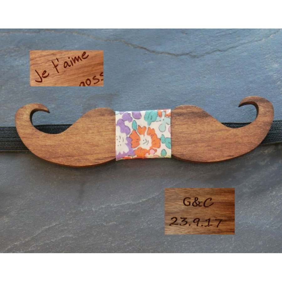 Papillon Moustache in legno colorato da personalizzare made in France