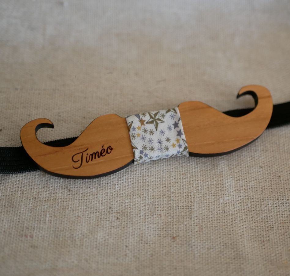 Papillon Moustache in legno colorato da personalizzare made in France