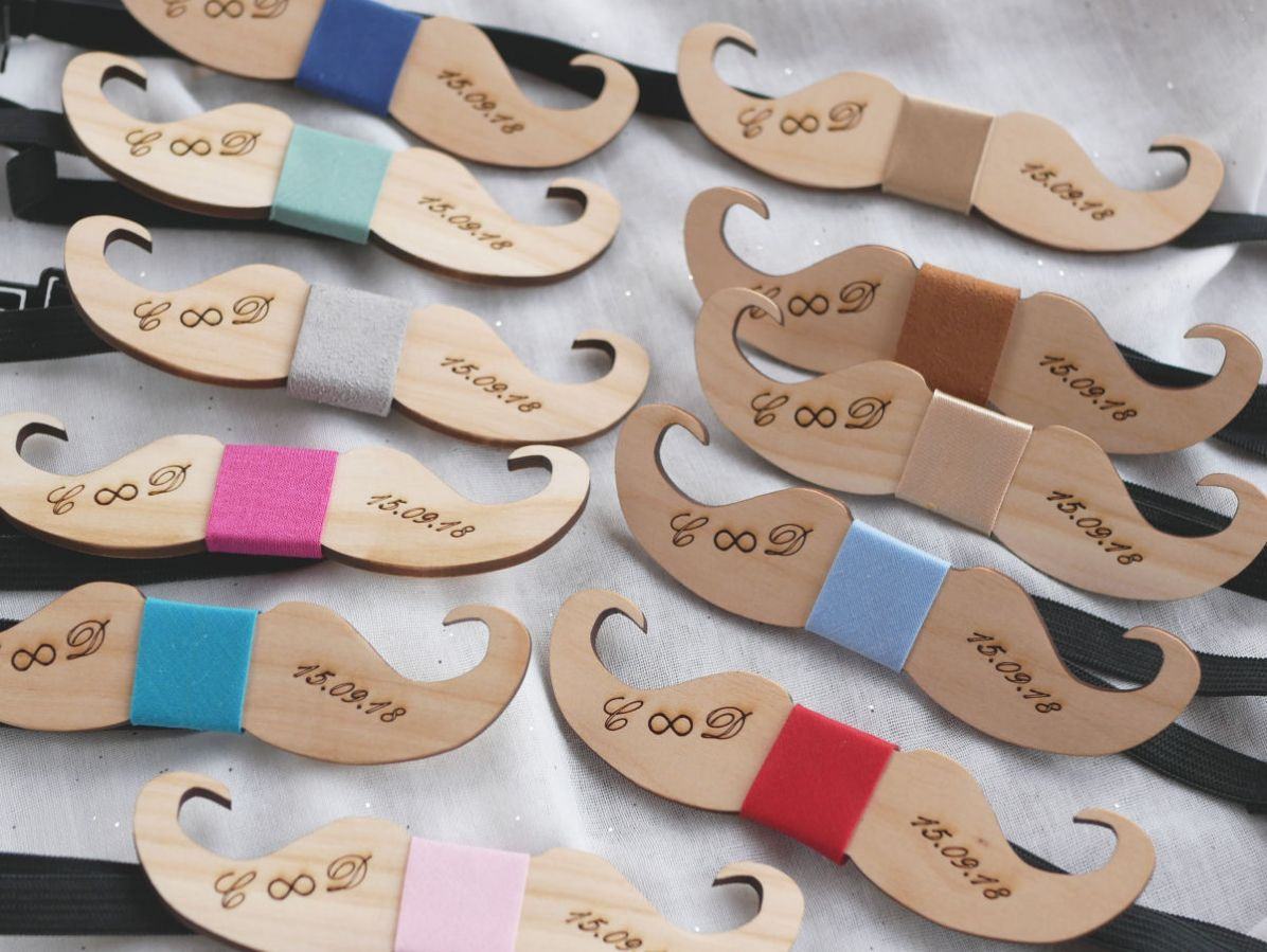 Papillon Moustache in legno di ciliegio da personalizzare made in France