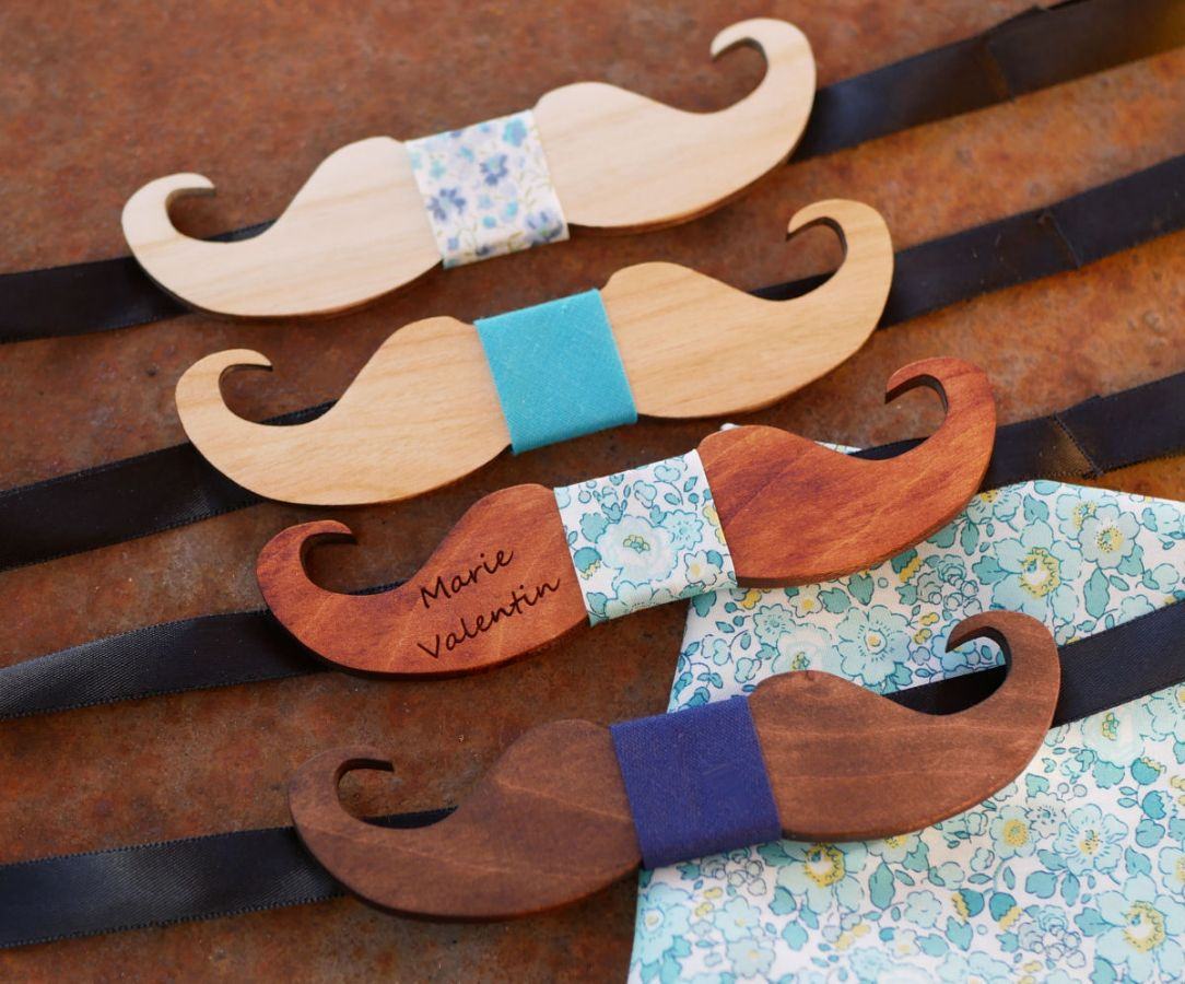 Papillon Moustache in legno di ciliegio da personalizzare made in France