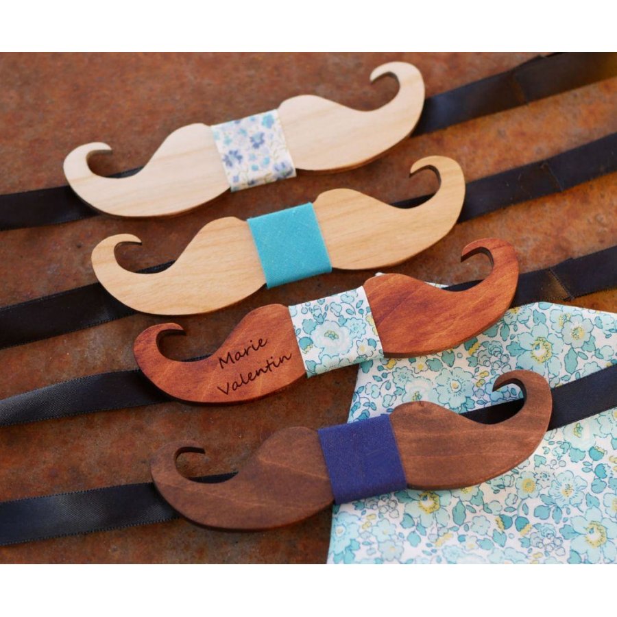 Papillon Moustache in legno di ciliegio da personalizzare made in France