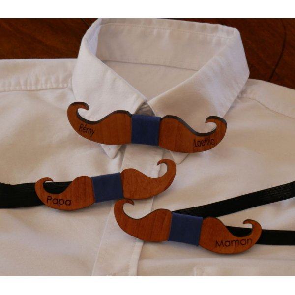 Papillon Moustache in legno colorato da personalizzare made in France