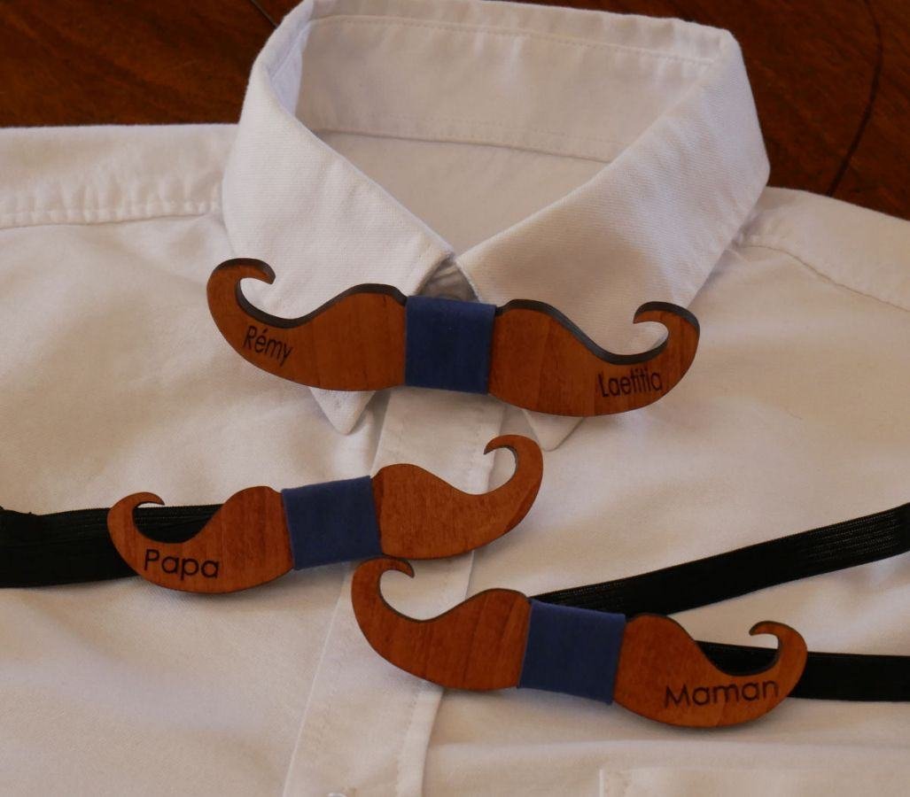 Papillon Moustache in legno colorato da personalizzare made in France