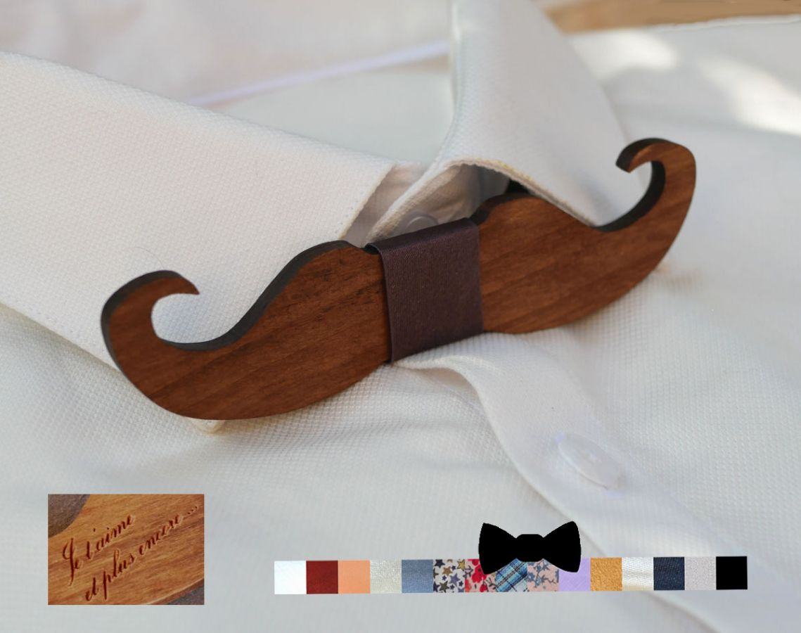 Papillon Moustache in legno colorato da personalizzare made in France