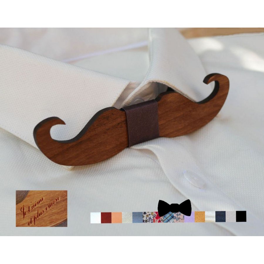 Papillon Moustache in legno colorato da personalizzare made in France