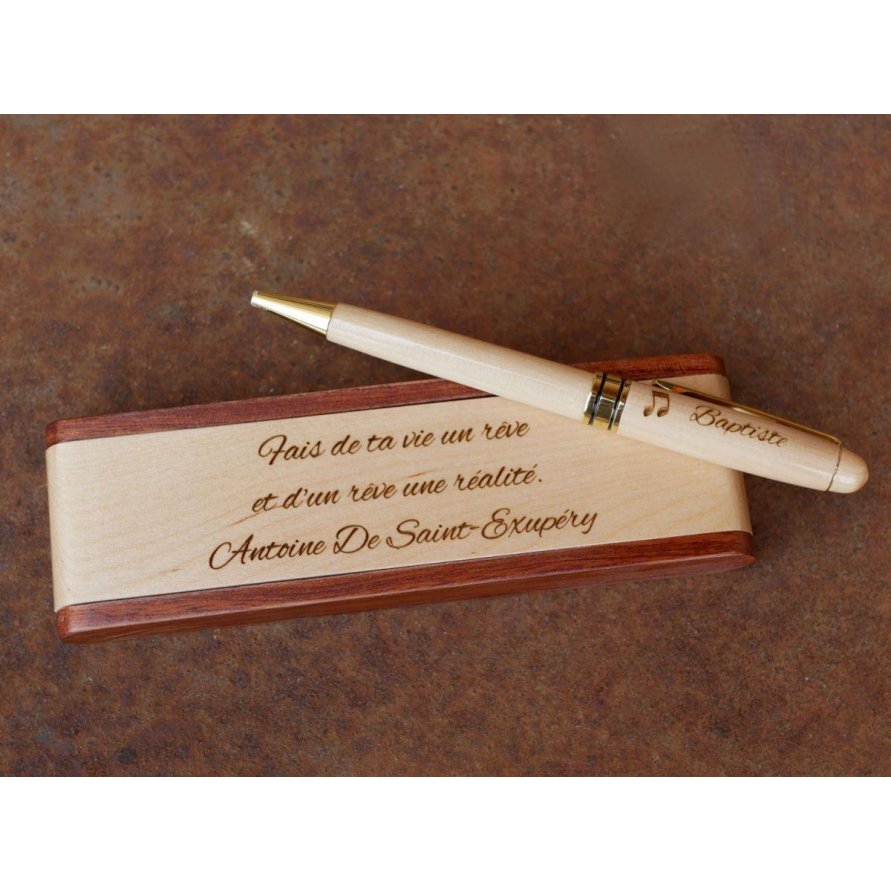 Portapenne in legno con penna incisa in una scatola da personalizzare 