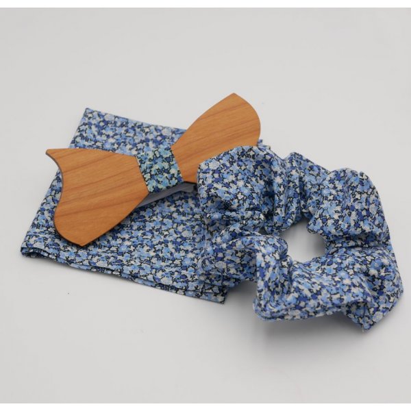 Liberty Pepper Marsupio blu + scrunchie + papillon in legno personalizzabile
