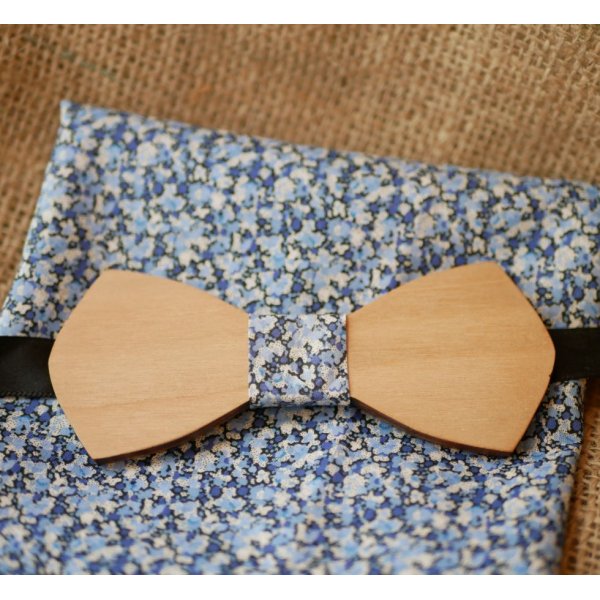 Pochette Liberty Pepper blu e papillon in legno