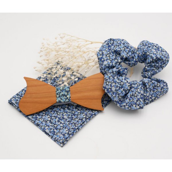 Liberty Pepper Marsupio blu + scrunchie + papillon in legno personalizzabile