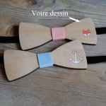 Papillon in legno, design personalizzabile, inciso e dipinto, realizzato in Francia